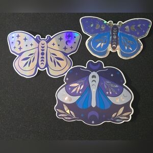 3 Holographic Moth Stickers